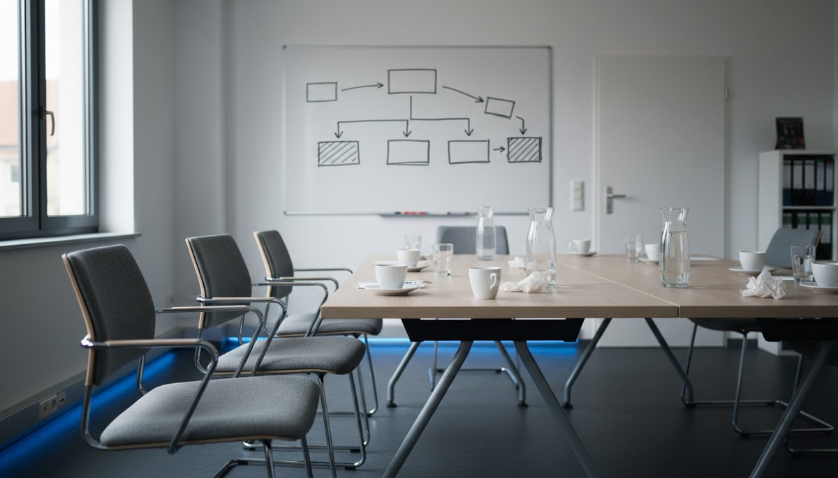 Schulungsraum mit Whiteboard-Skizze nach einem Workshop